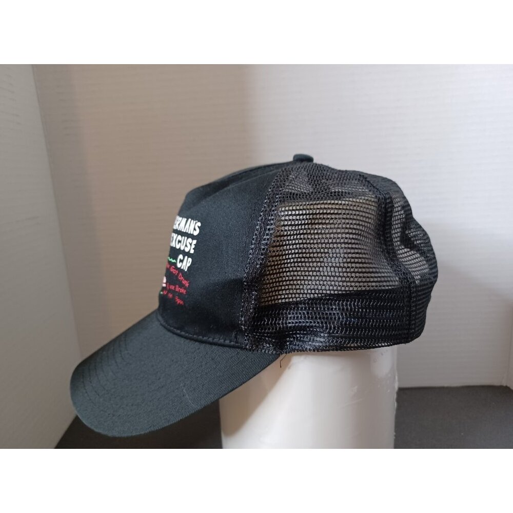 Vintage Fisherman's Excuses Black Hat Trucker Mesh Snapback Rope 90s Cap - Picture 3 of 8